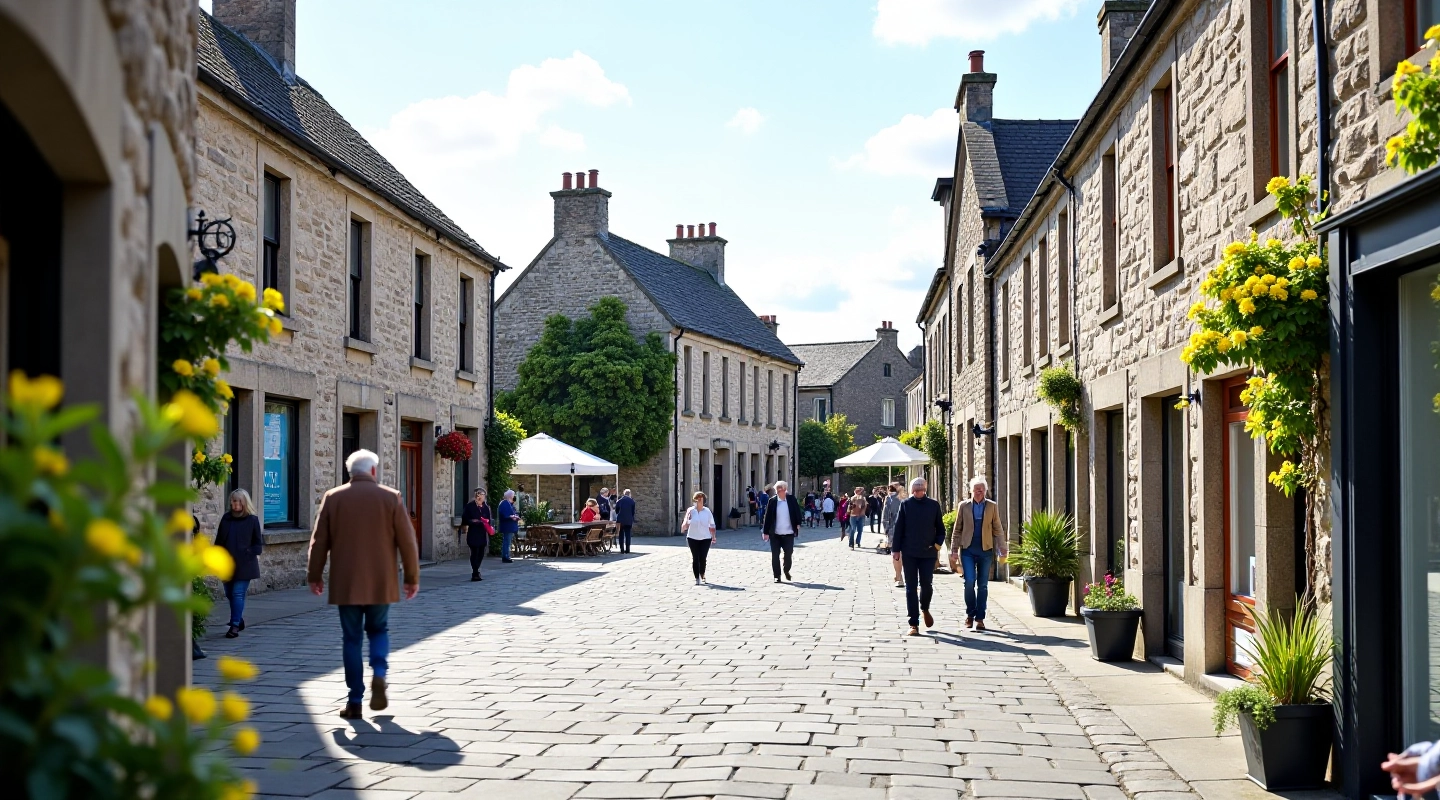 Market Cross square with stone architecture and historic storefronts