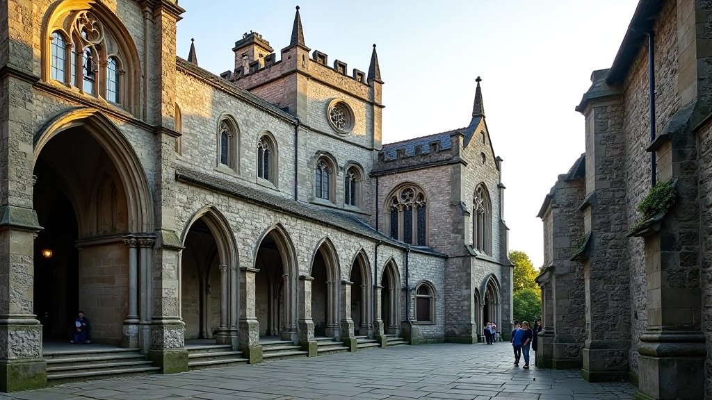 Historic cathedral with stone architecture and surrounding buildings
