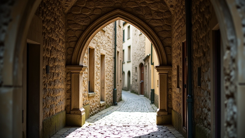 Medieval stone archways and narrow laneways in Kilkenny's historic quarter, showing traditional architecture and ancient paving