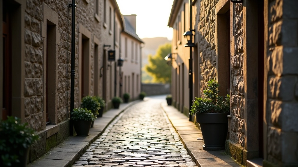 Historic stone buildings lining a narrow Kilkenny laneway, with period architecture and heritage features